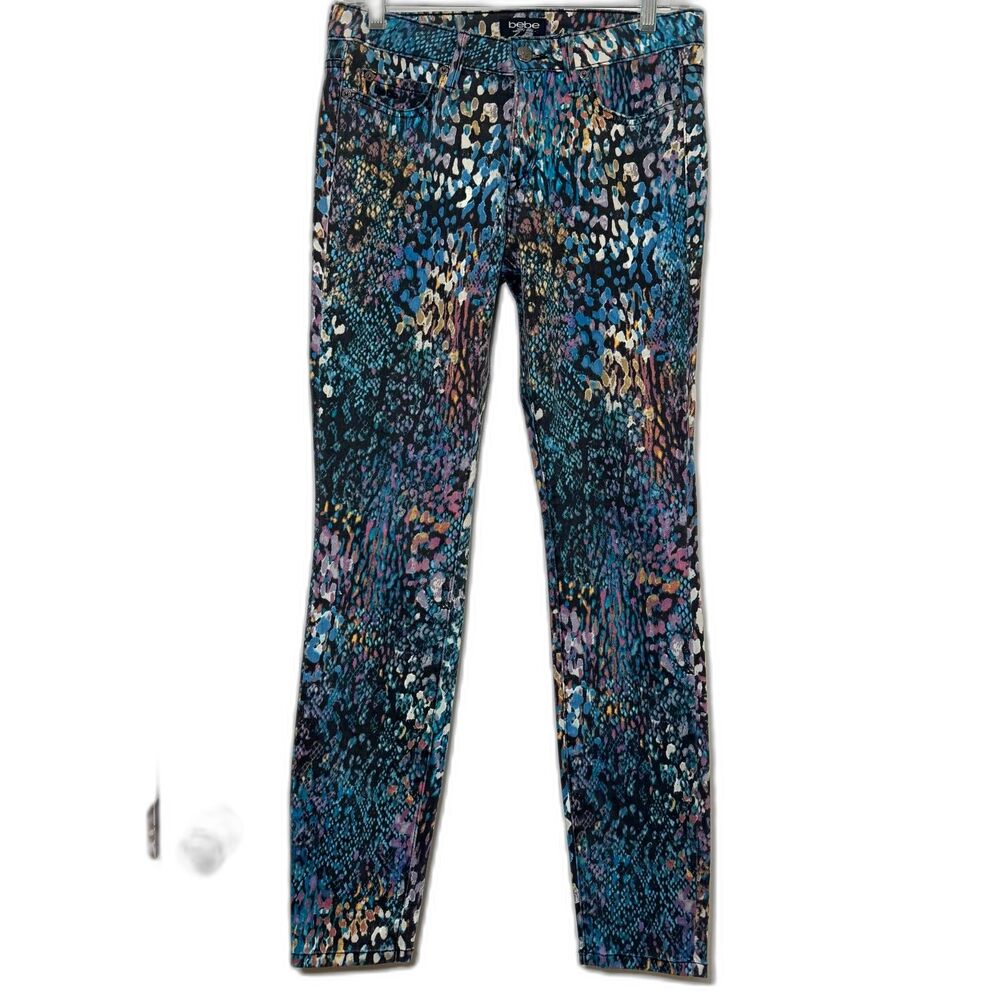 Bebe Jeans 28 Multicolor Animal Snake Print Stretch Denim Made USA